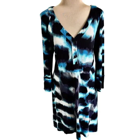 Diane von Furstenberg 100% Silk Jersey Tie Dye Snap Dress Boho Hippie Festival - Picture 9 of 9